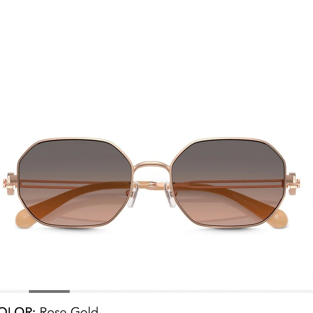 Tory Burch Rose Gold Frame Sunglasses with Brown Gradient Lenses
